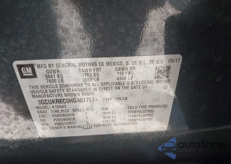 2017 Chevrolet Silverado 1500 1Lt из США, поврежденный, VIN 3GCUKREC0HG461757